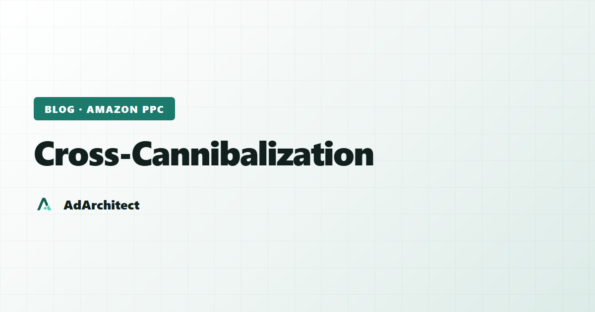 AdArchitect blog banner with the topic label "Cross-Cannibalization" on a light gradient card with a subtle grid pattern