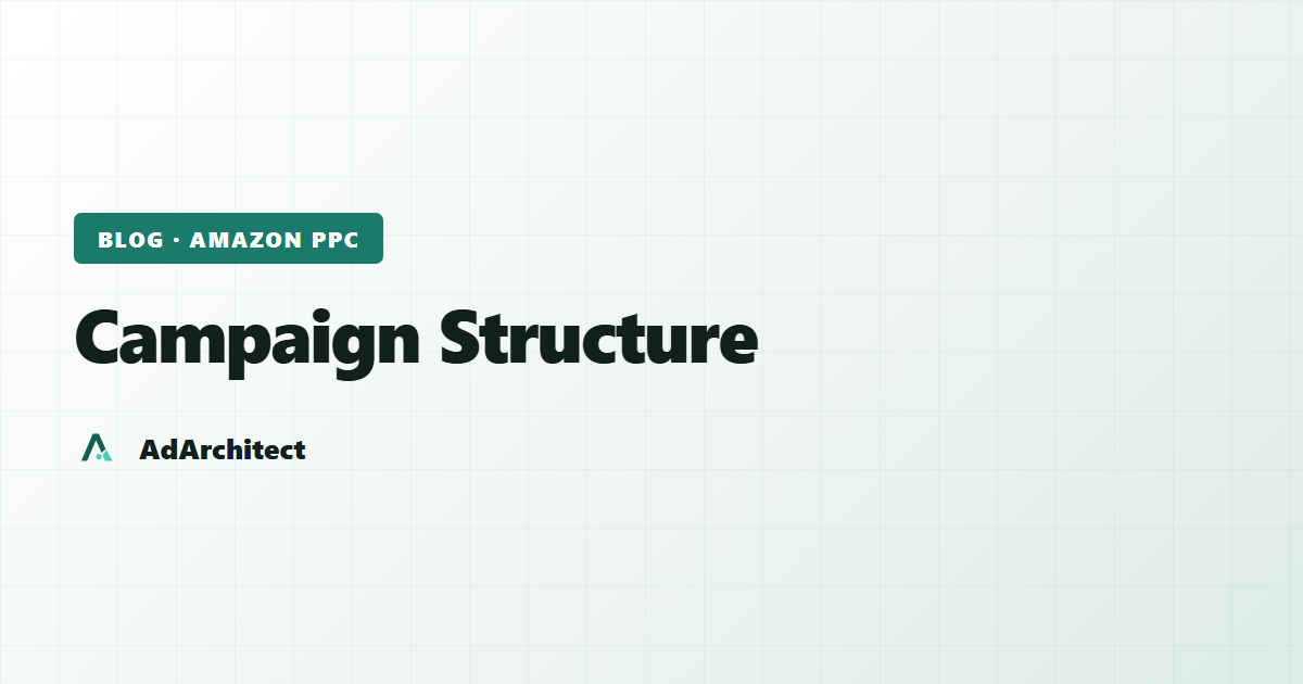 AdArchitect blog banner with the topic label "Campaign Structure" on a light gradient card with a subtle grid pattern