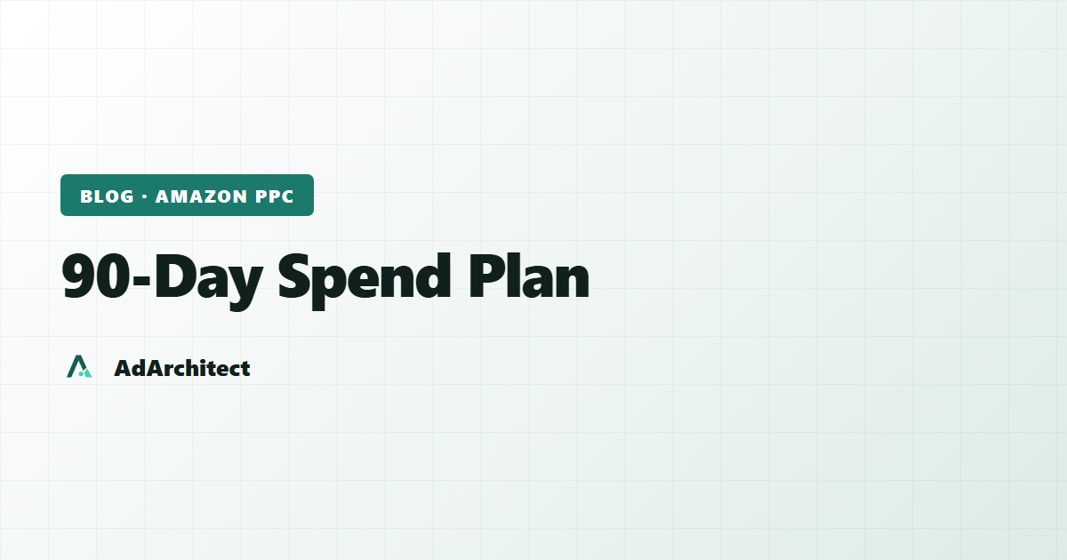 AdArchitect blog banner with the topic label "90-Day Spend Plan" on a light gradient card with a subtle grid pattern